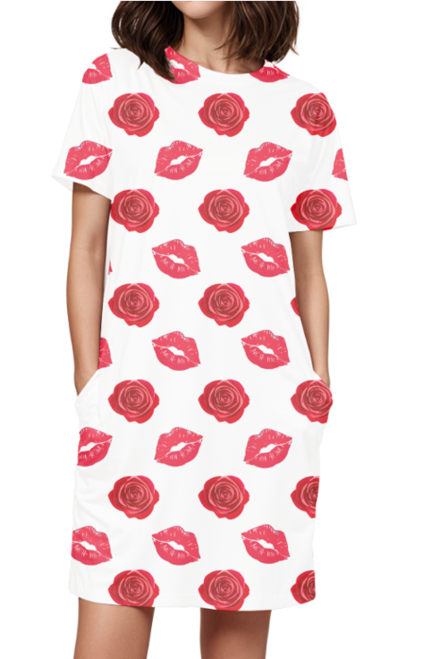 Ziddi Prints Lips & Roses All-Over Printed Night Dress – Passionate Comfort for Every Night