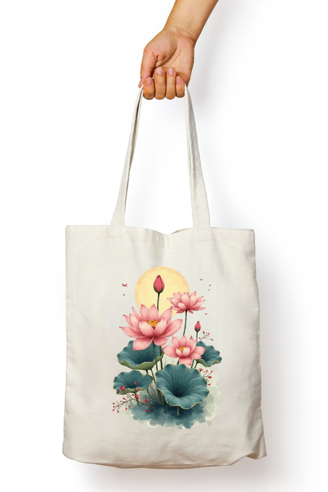 Ziddi Prints-Lotus Flowers in Pond-Small Tote Bag Non Zipper