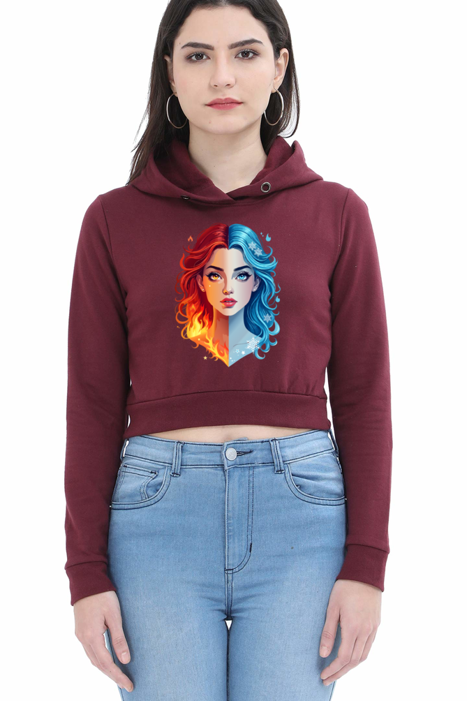 Ziddi Prints Cool Woman on Fire Crop Hoodie – Fuel Your Passion with Fierce Style