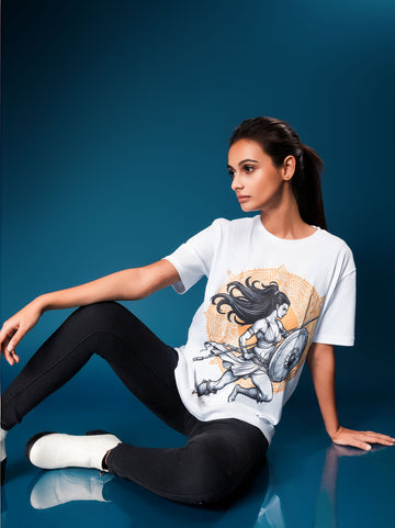 The Ziddi Prints-Warrior Mid Pose-Terry Cotton OverSized T-Shirt