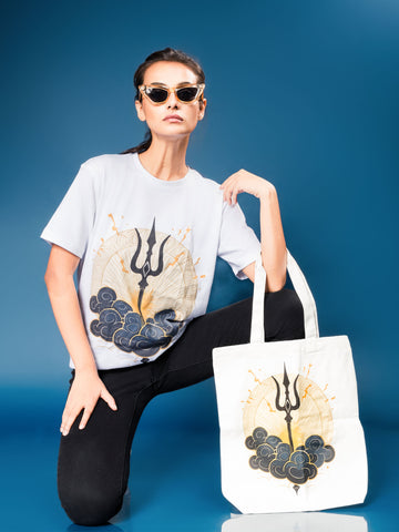 The Ziddi Prints-Combo-Trident In Cloud-Supima Cotton T-Shirt & Everyday Large Totebag