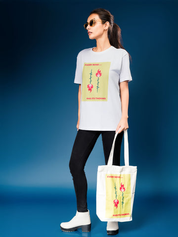 The Ziddi Prints-Combo of Thorny Rose-Supima Cotton T-Shirt & Tote Bag Zipper