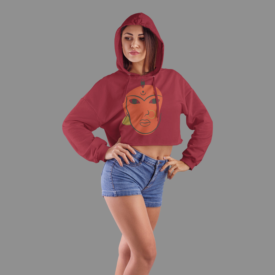 The Ziddi Prints-Durga Ma-Crop Hoodies