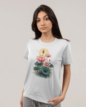 The Ziddi Prints-Lotus Flowers in Pond-Supima Cotton T-Shirt