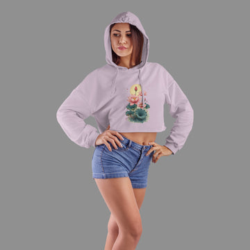 The Ziddi Prints-Lotus Flowers in Pond-Female Crop Hoodie