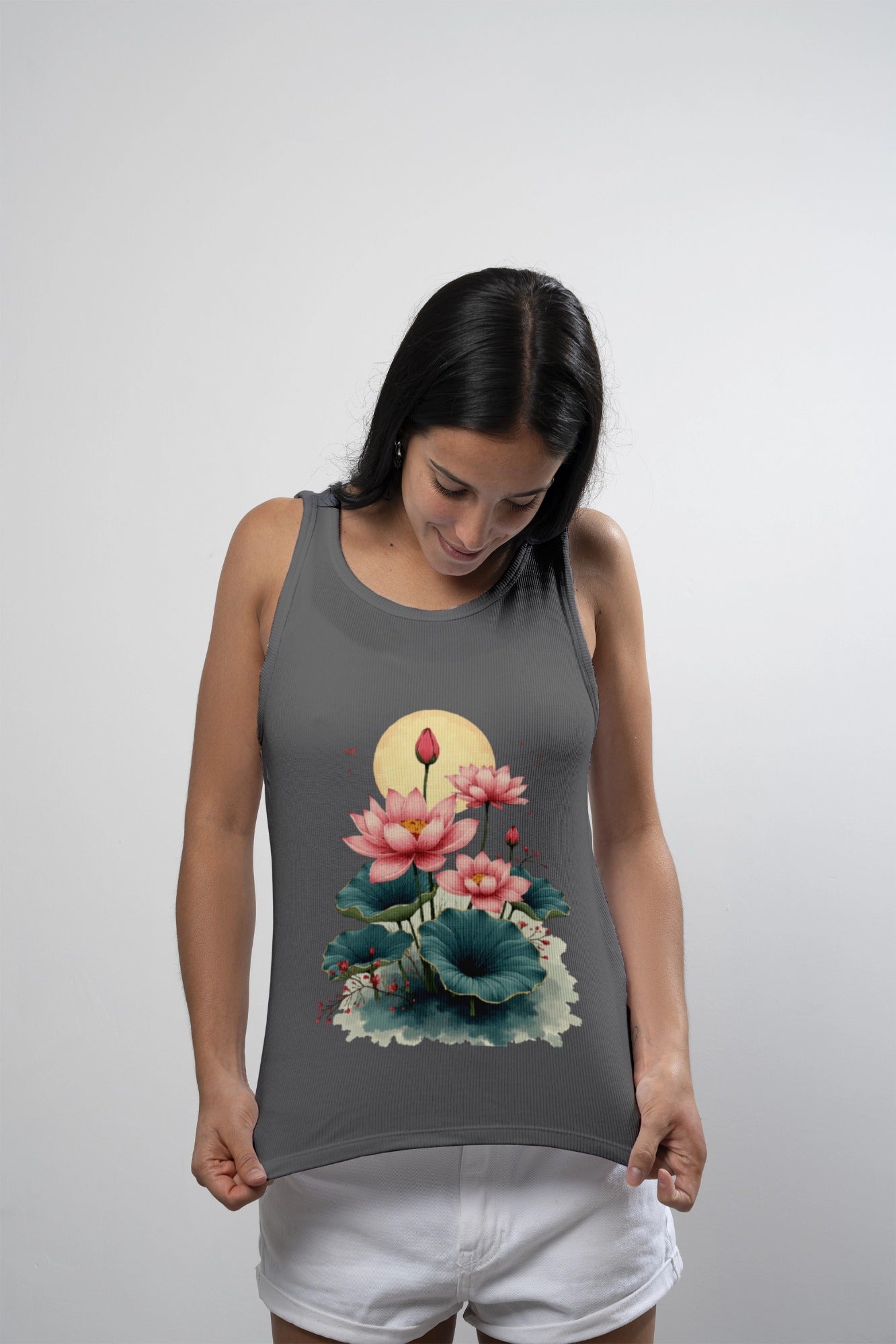 The Ziddi Prints-Lotus Flowers in Pond-Tank Top