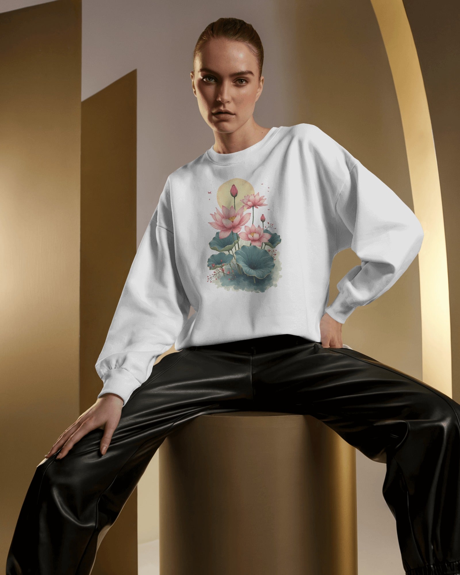 The Ziddi Prints-Lotus Flowers in Pond-Sweatshirt