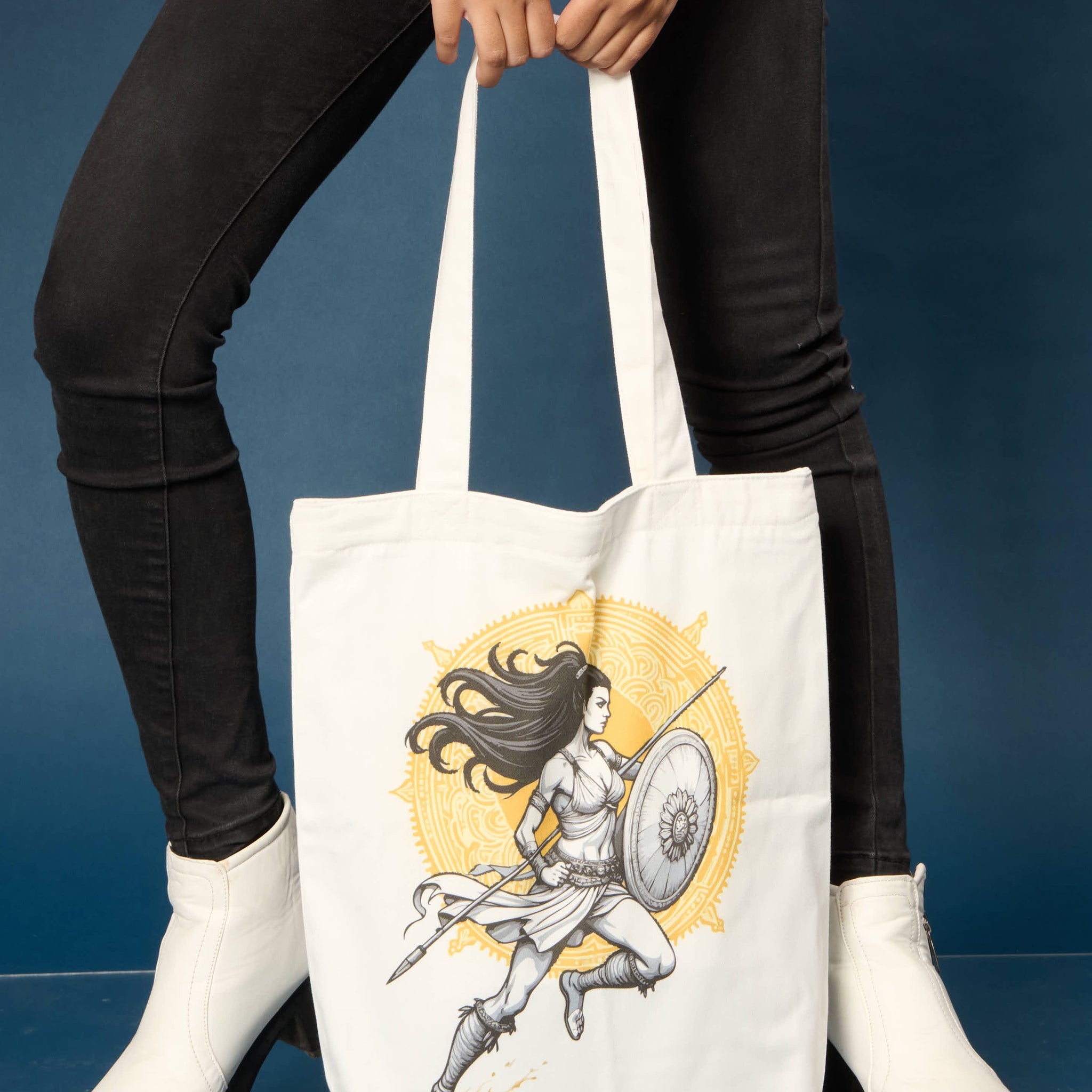 Ziddi Prints-Warrior Mid Pose-Small Tote Bag Zipper