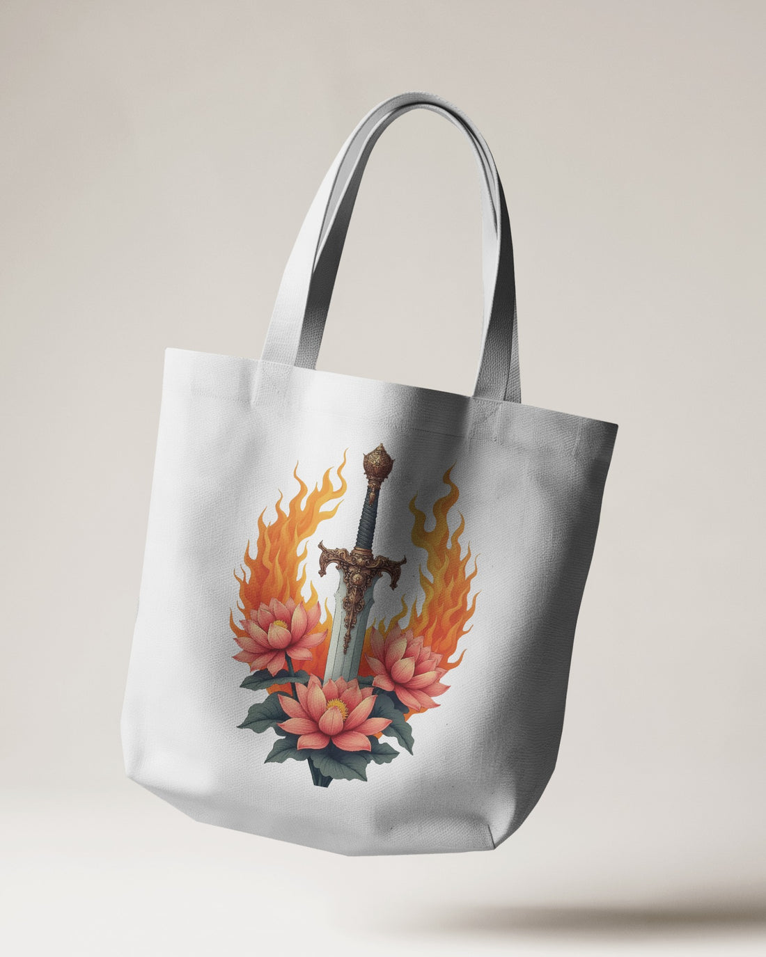 The Ziddi Prints - Lotus Flowers with Sword- Small Tote Bag Non Zipper