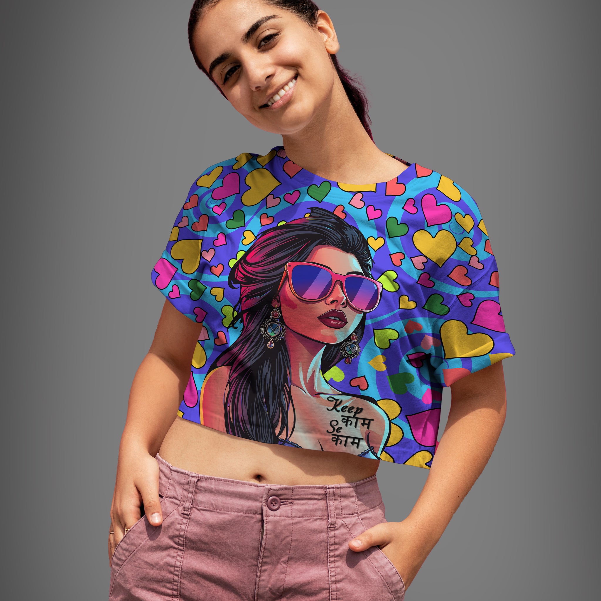 Ziddi Prints – All Over Print Crop Top: Keep Kaam Se Kaam