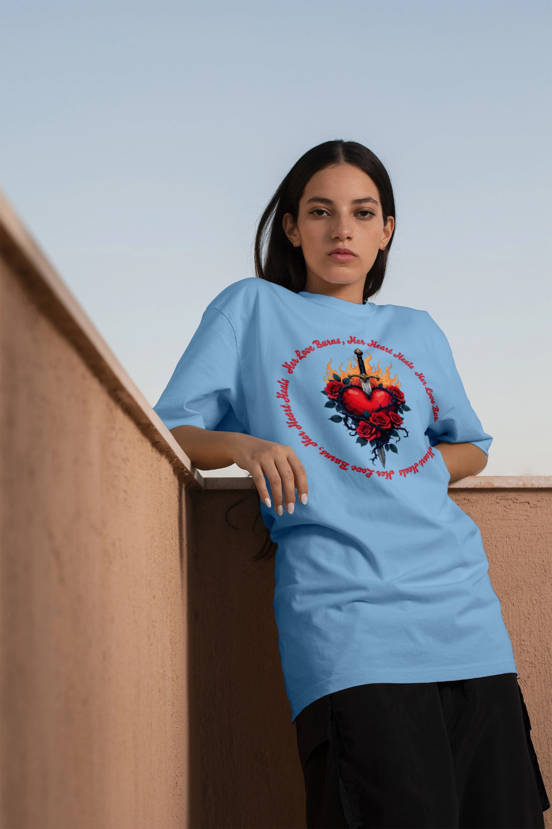 Ziddi Prints - Her Love Burns, Her Heart Heals Oversized T-Shirt