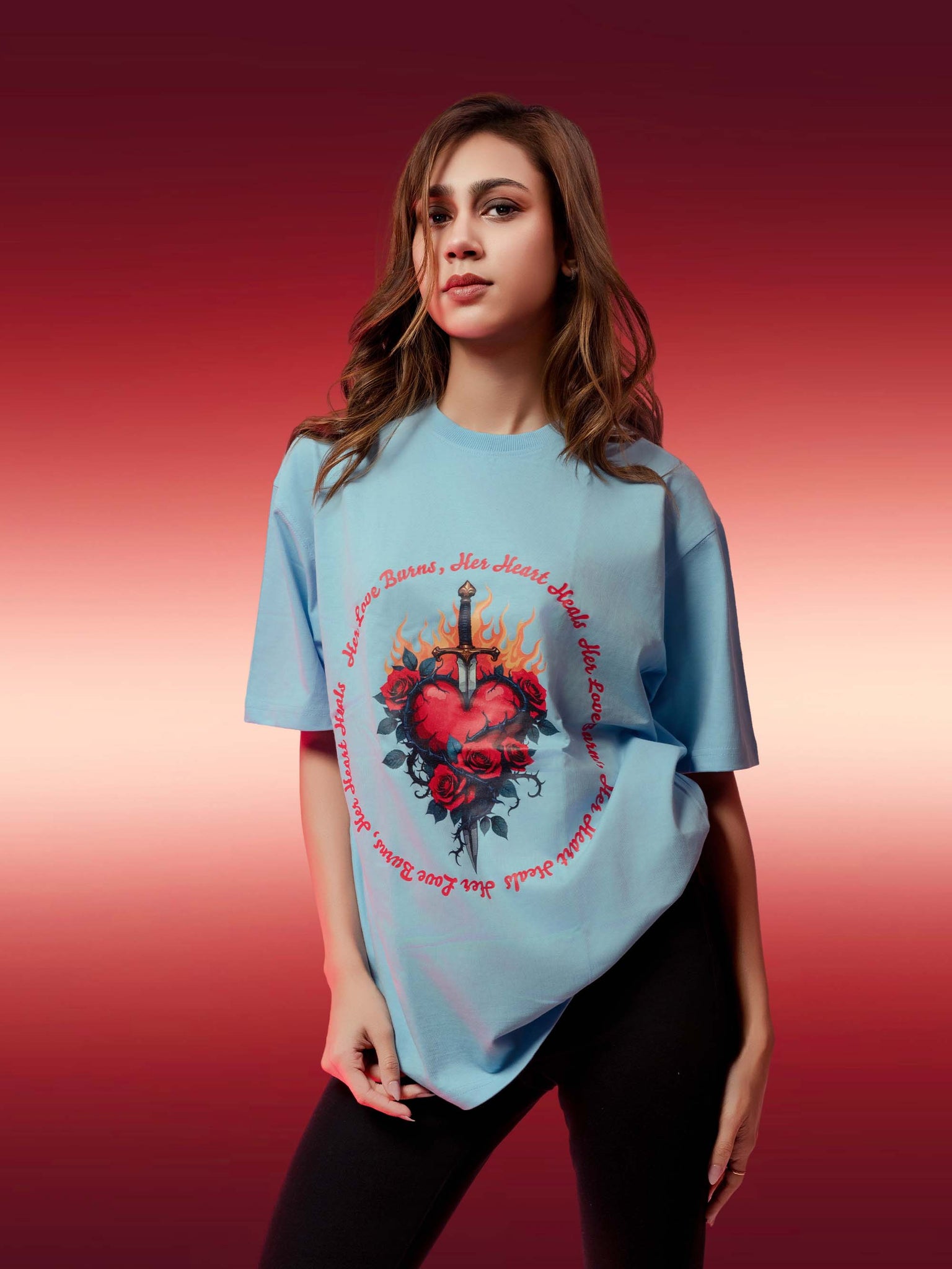 Ziddi Prints - Her Love Burns, Her Heart Heals Oversized T-Shirt