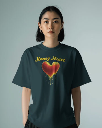 Ziddi Prints Honey Heart OverSized T-Shirt – Sweeten Your Style with Love and Comfort