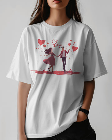 Ziddi Prints-Love Couple Oversized T-Shirt