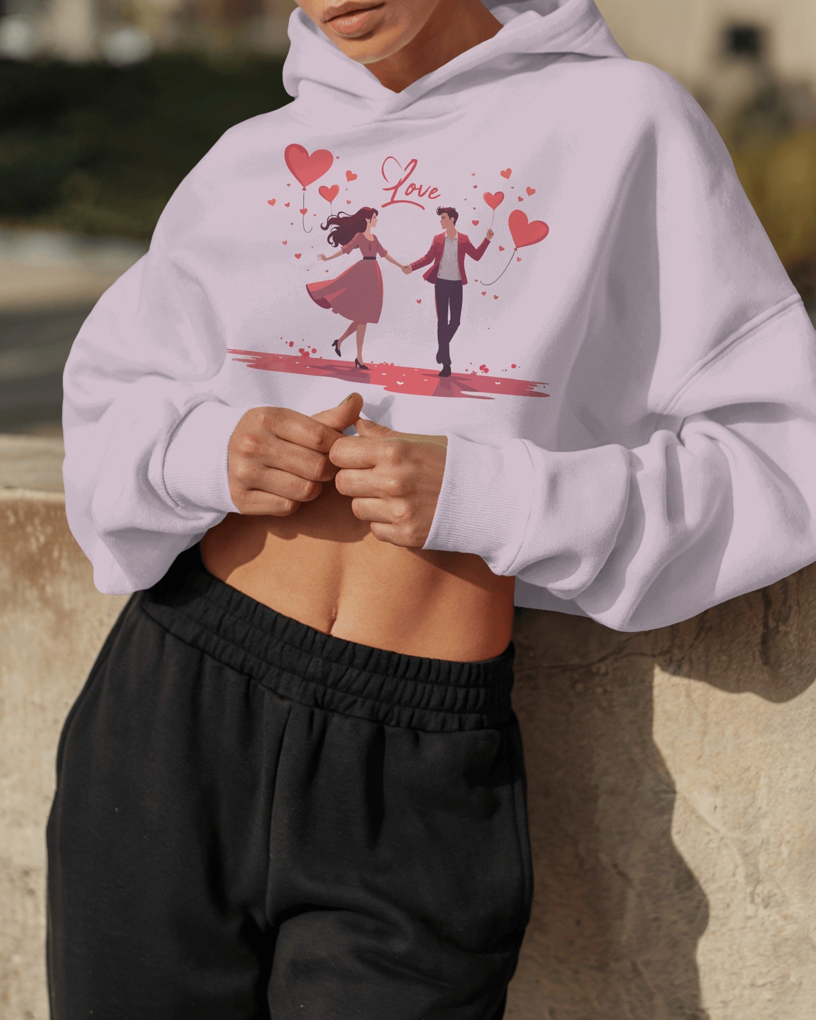 Ziddi Prints' Love Couple Crop Hoodie